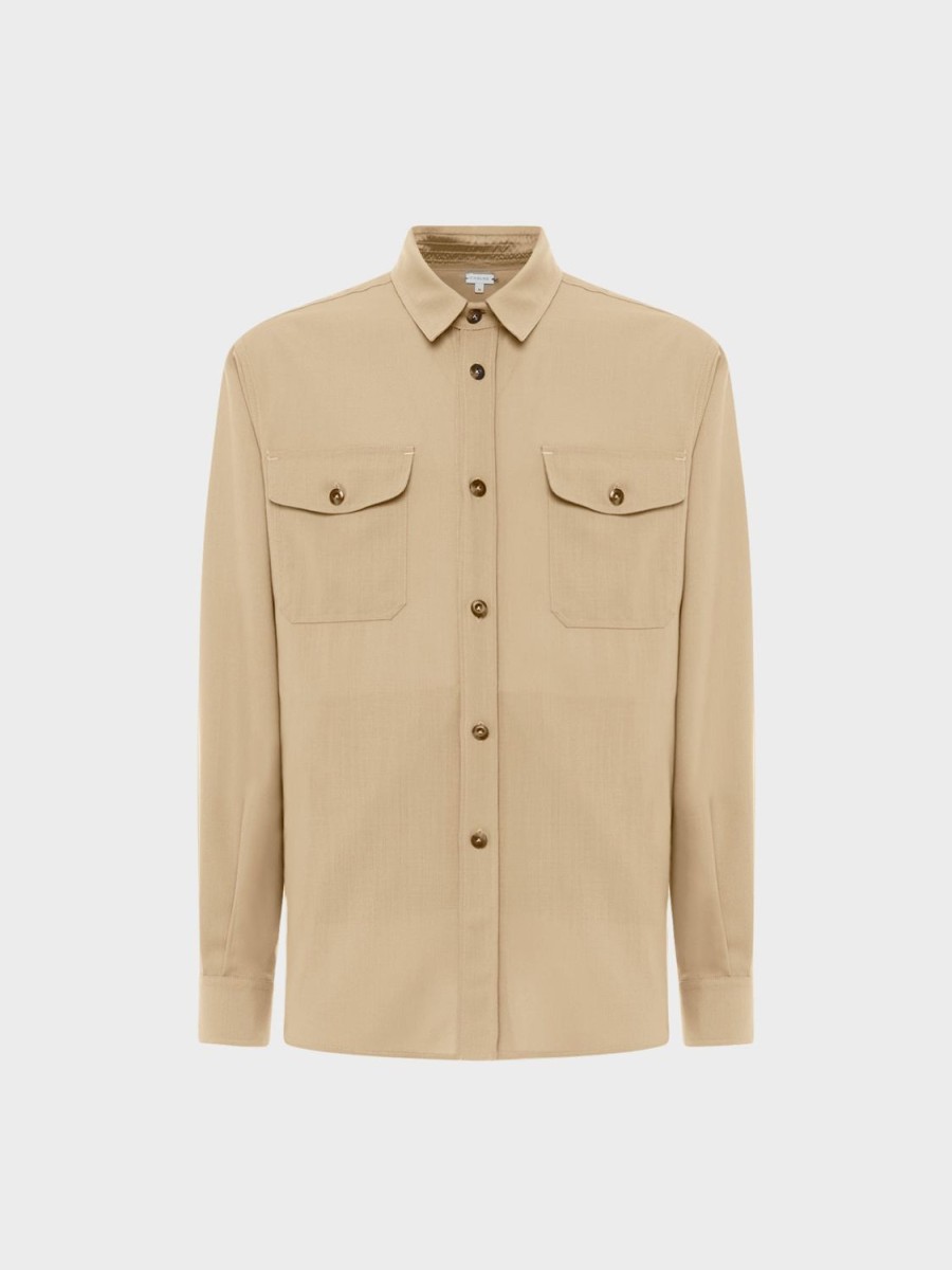 Caruso Overshirt In Tropical Di Lana Sabbia "Houdini"