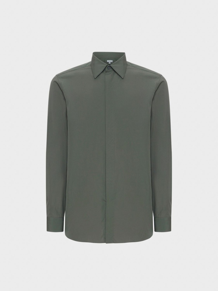 Caruso Camicia Slim In Cotone Verde Salvia