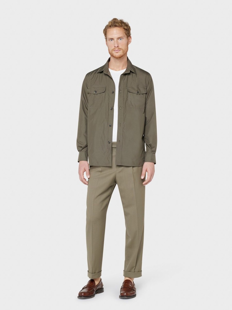 Caruso Overshirt In Nylon Ultra Leggero Verde Militare