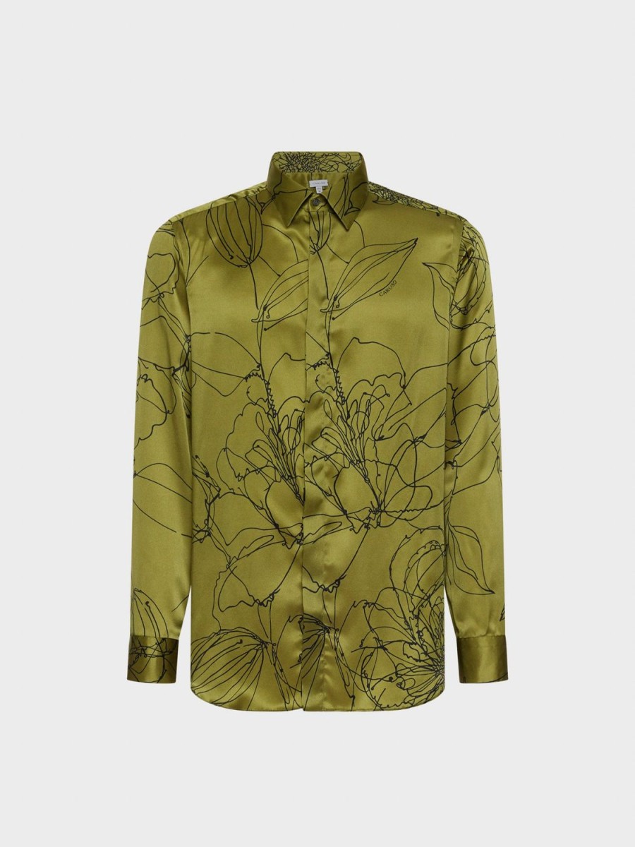 Caruso Camicia In Seta Floreale Verde