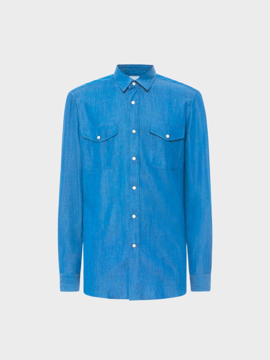 Caruso Camicia In Tencel Blu Jeans