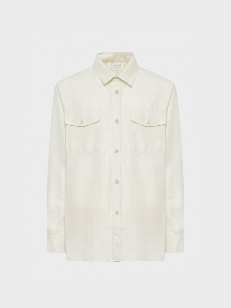 Caruso Overshirt In Lino-Lana Bianco