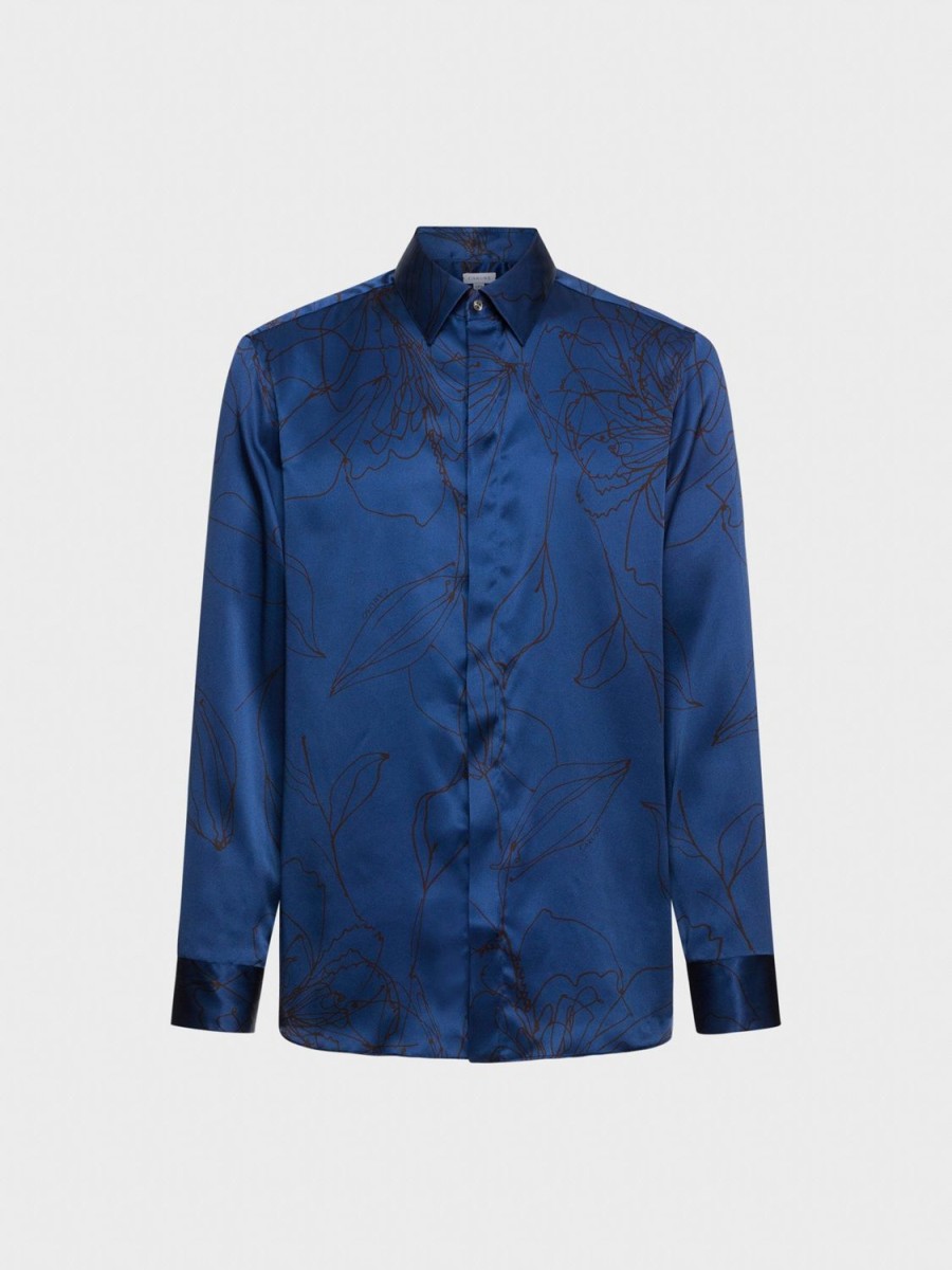 Caruso Camicia In Seta Floreale Blu