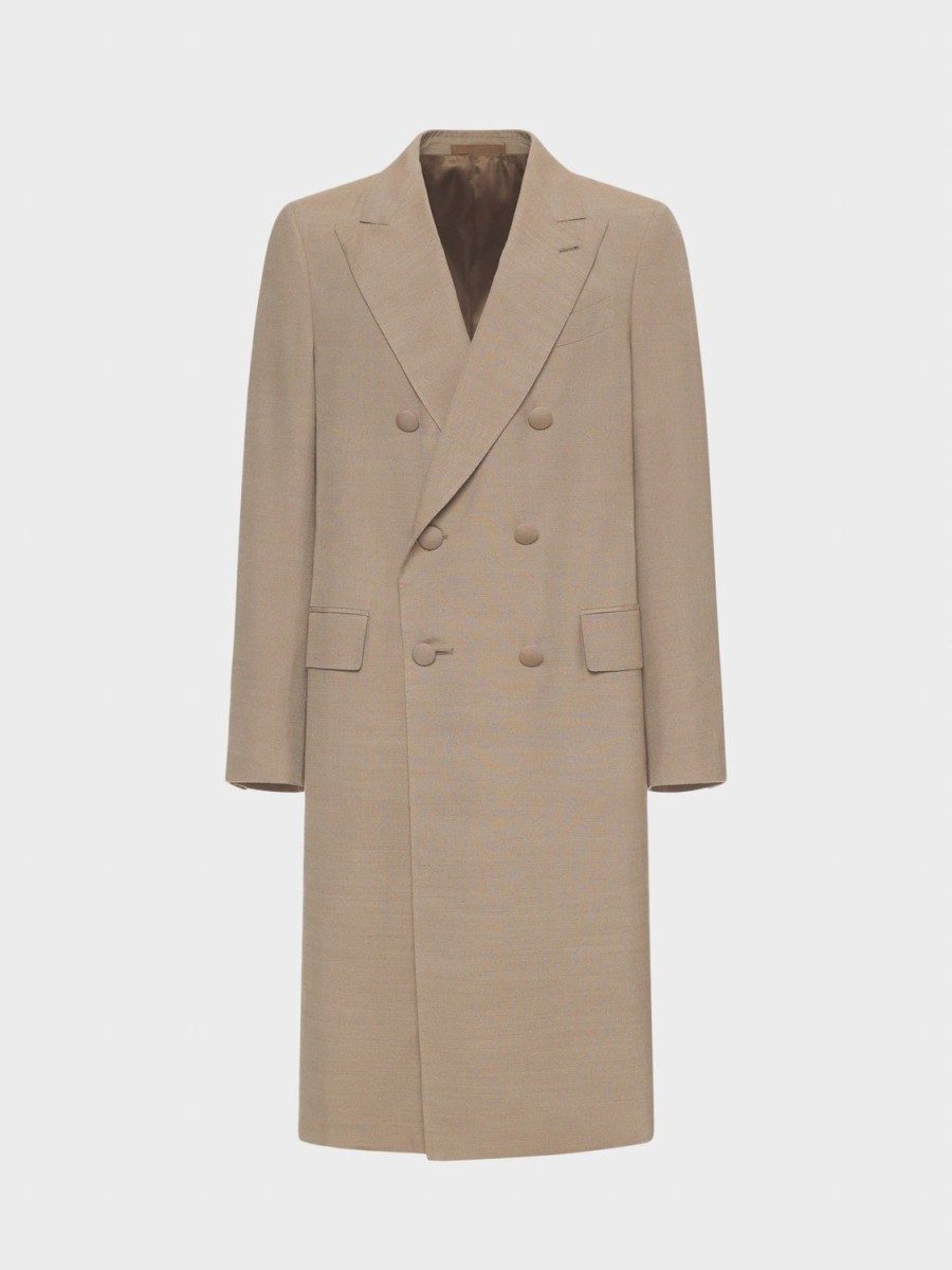 Caruso Cappotto Aida Doppiopetto In Seta Beige