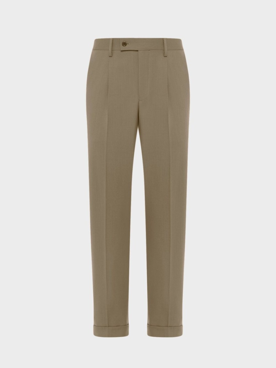 Caruso Pantalone In Tropical Di Lana Khaki "Houdini"