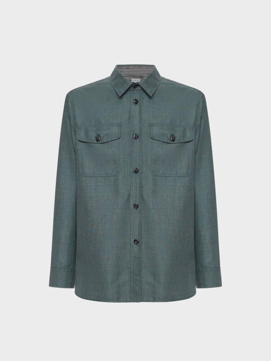 Caruso Overshirt In Lana, Seta E Lino Verde