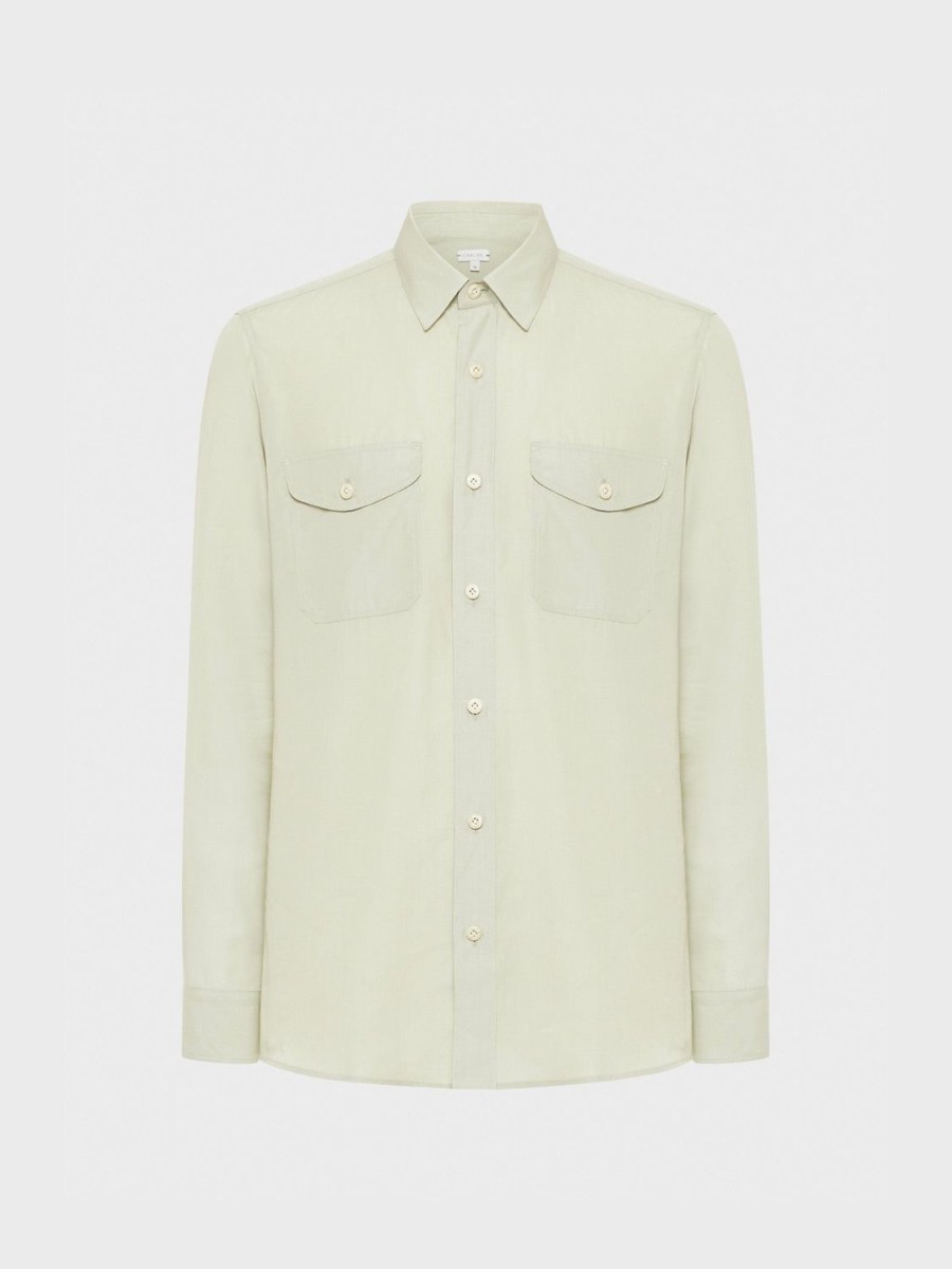 Caruso Camicia In Tencel Verde Salvia