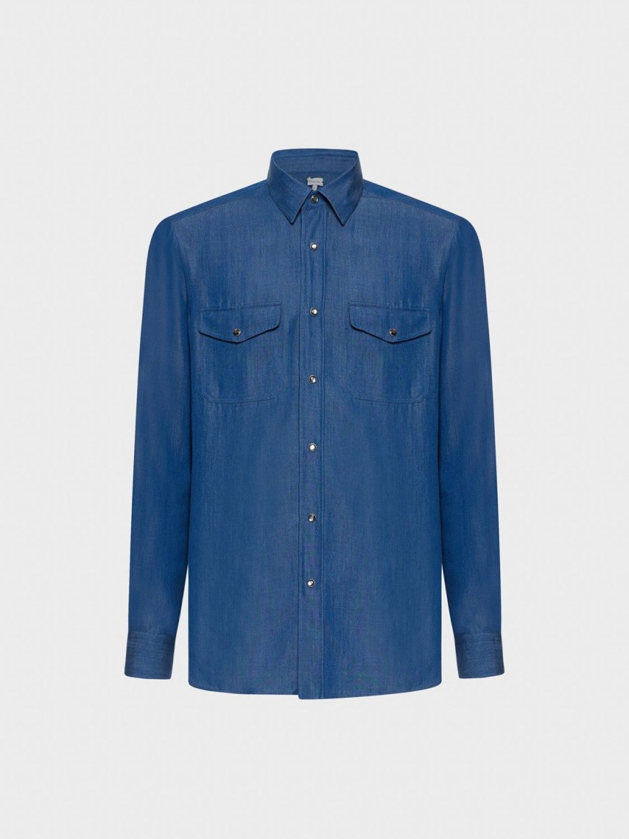 Caruso Camicia In Tencel Blu Denim