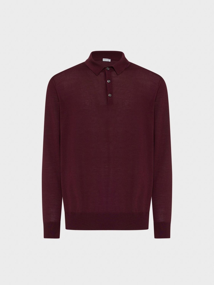 Caruso Polo A Maniche Lunghe In Lana, Seta E Cashmere Bordeaux