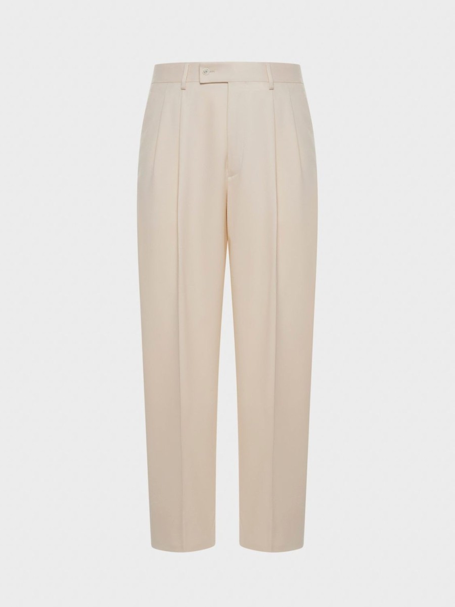 Caruso Pantalone In Flanella Di Lana Bianco