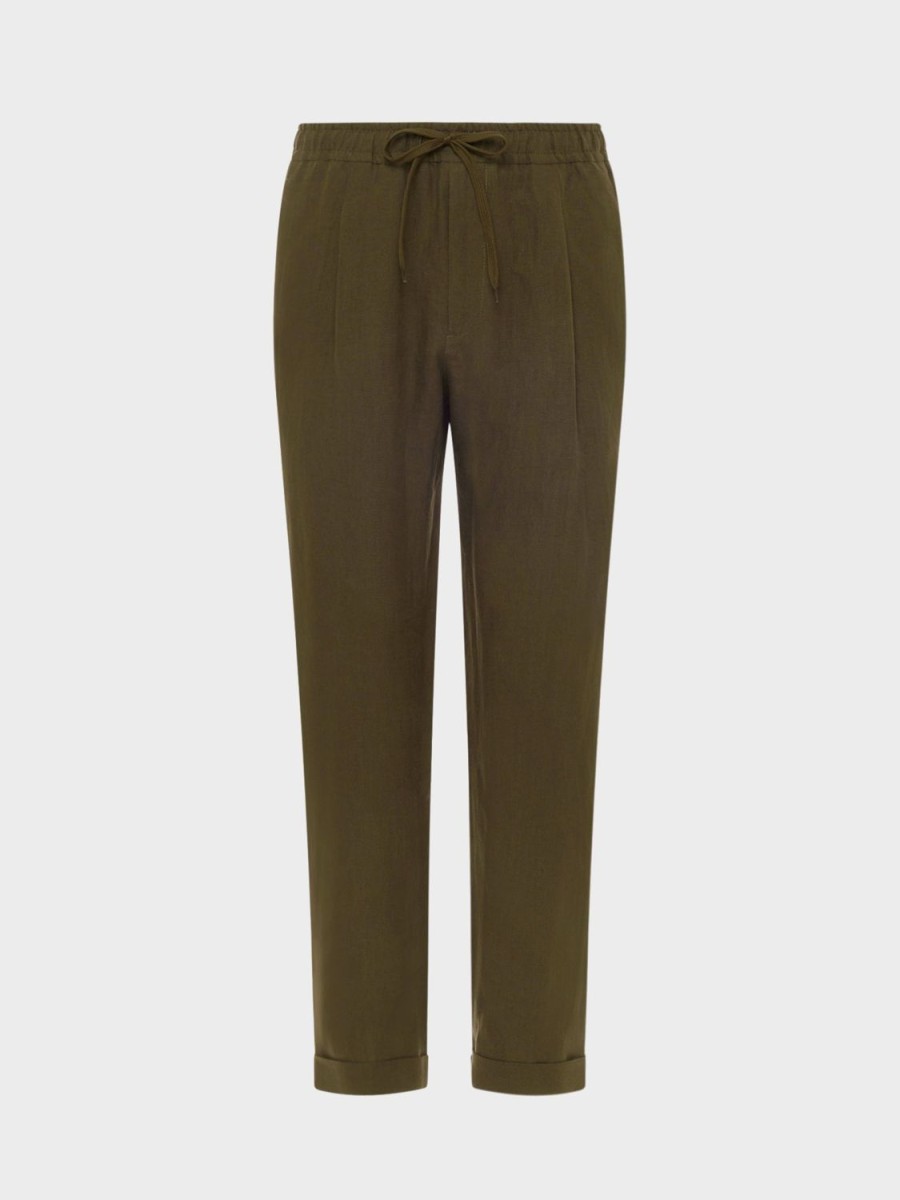 Caruso Pantalone In Lino Verde Militare