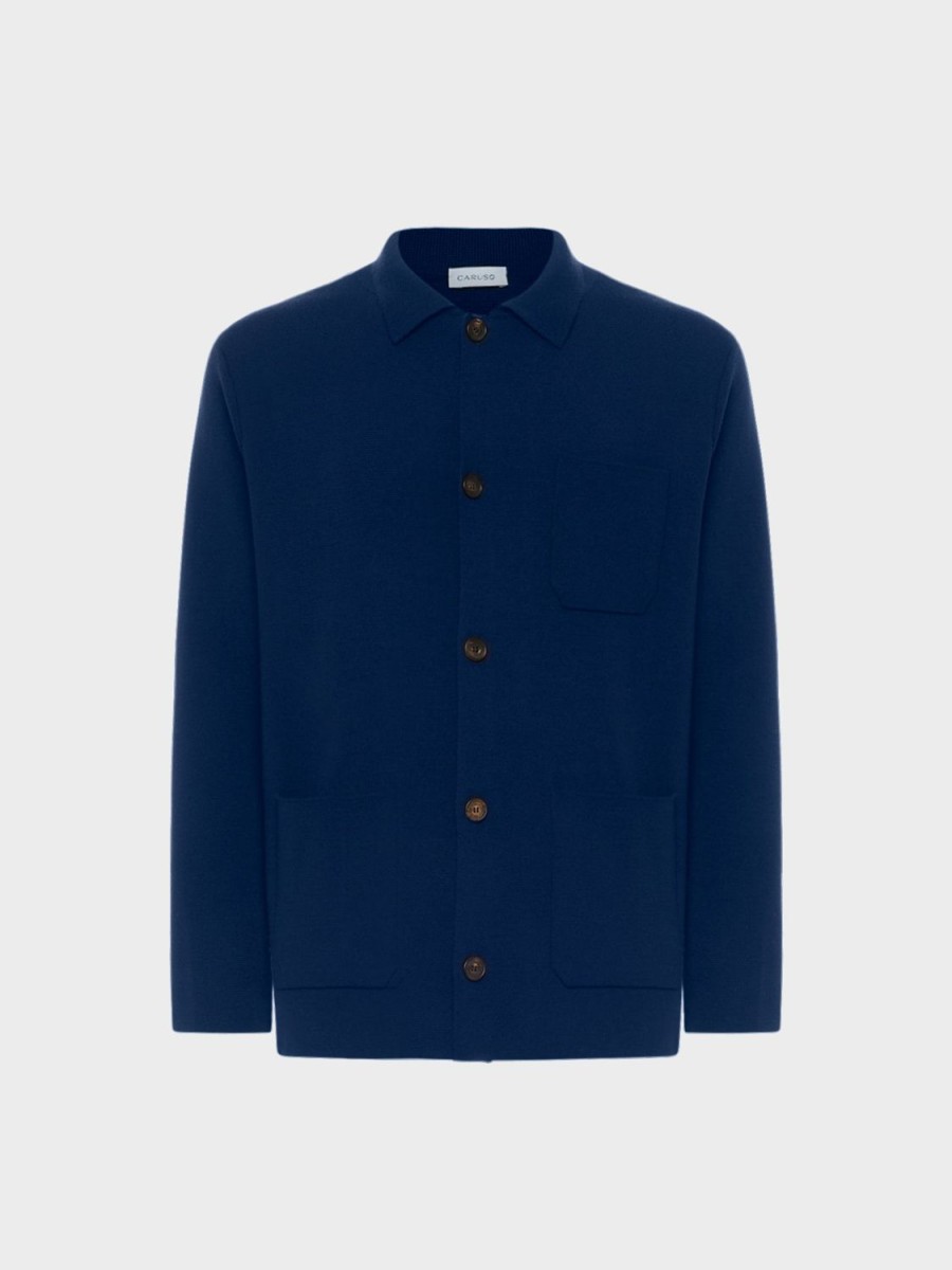 Caruso Giacca-Cardigan In Maglia Punto Milano Blu