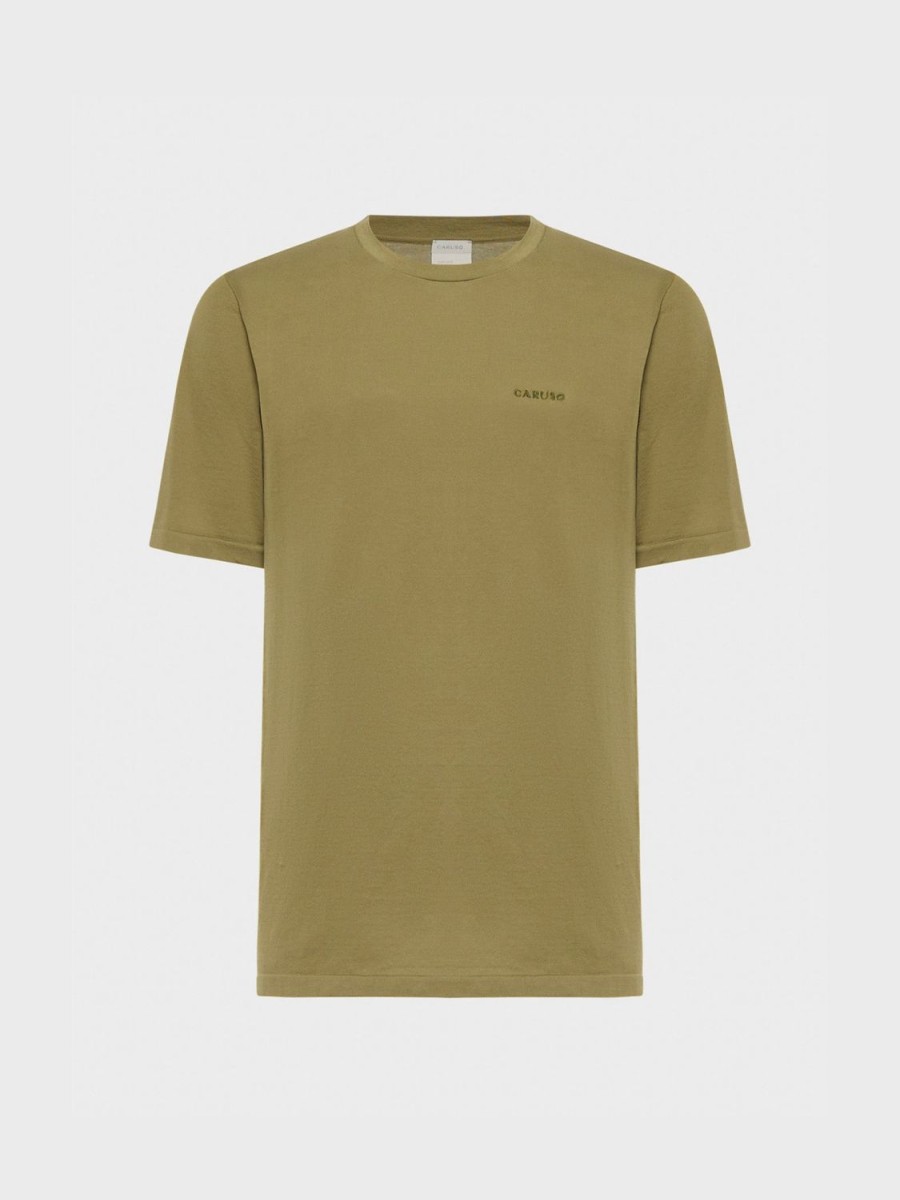 Caruso T-Shirt Girocollo In Jersey Verde Oliva